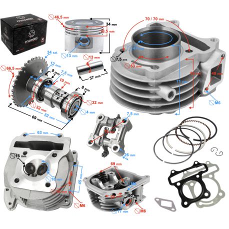 Cylinder i głowica 80cc Moretti do skutera Huragan 5 z silnikiem poziomym