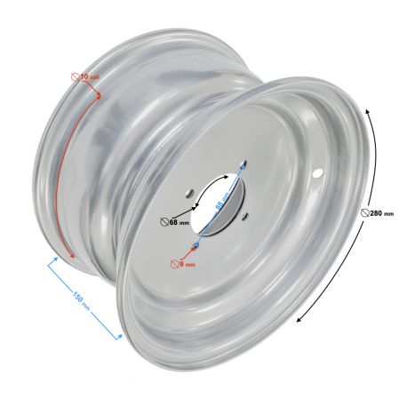 Felga przednia srebrna 10x5,5 (90mm) ATV