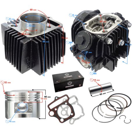 Cylinder i głowica Moretti do motoroweru 4T 125cc 154FMH