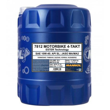 MANNOL OLEJ SILNIKOWY 4T MOTORBIKE 10W40 20L ESTER + MA2 SYNTETYK (7812) (API SN) (48)