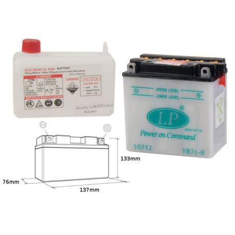 LANDPORT AKUMULATOR YB7L-B (MD LB7L-B) 12V 8AH 137X76X134 OBSŁUGOWY - ELEKTROLIT OSOBNO (4) UE2019/1148