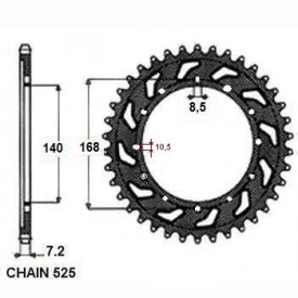 SUNSTAR ZĘBATKA NAPĘDZANA STALOWA SUNR1-4656-42 (OTWORY 10,5 ORAZ 8,5)