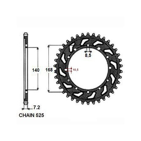 SUNSTAR ZĘBATKA NAPĘDZANA STALOWA SUNR1-4656-42 (OTWORY 10,5 ORAZ 8,5)